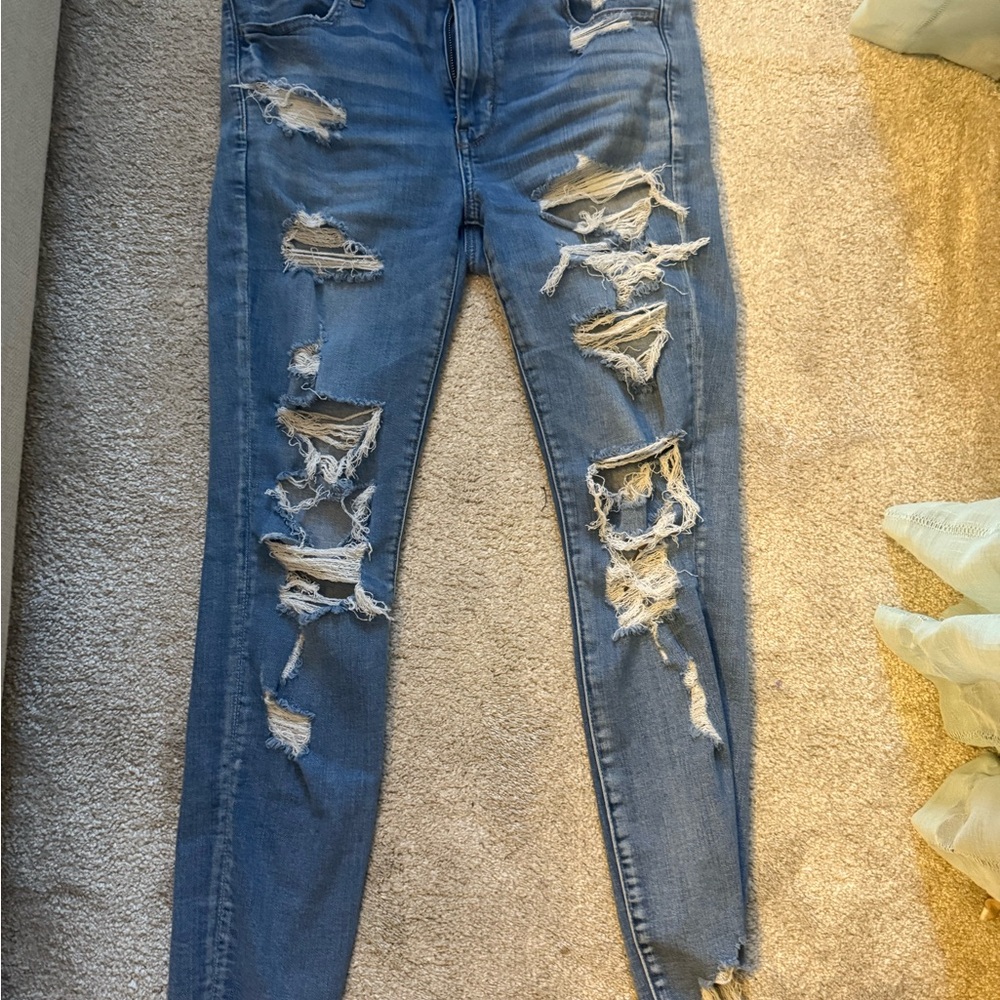 American Eagle Outfitters Blue High Rise Distressed Jeans